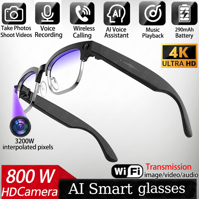 Smart Glasses Lens - แว่นตาอัจฉริยะ 4K AI กล้อง 8MP บันทึกวิดีโอ